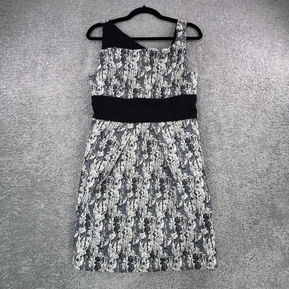 Black Halo Womens Size 8 Abstract Print Asymmetrical Sheath Dress 3098074 Gray